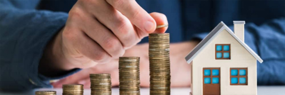 counting coins near an image of a house