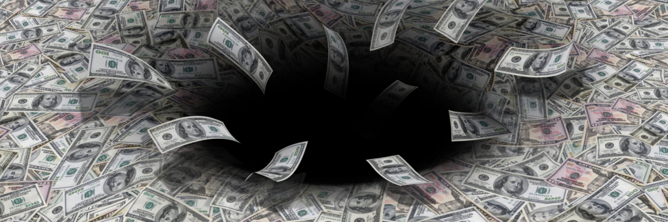 Money falling into a dark hole