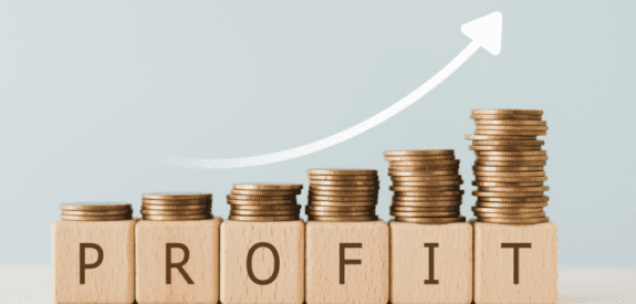 blocks that spell PROFIT with coins showing an increase in profit